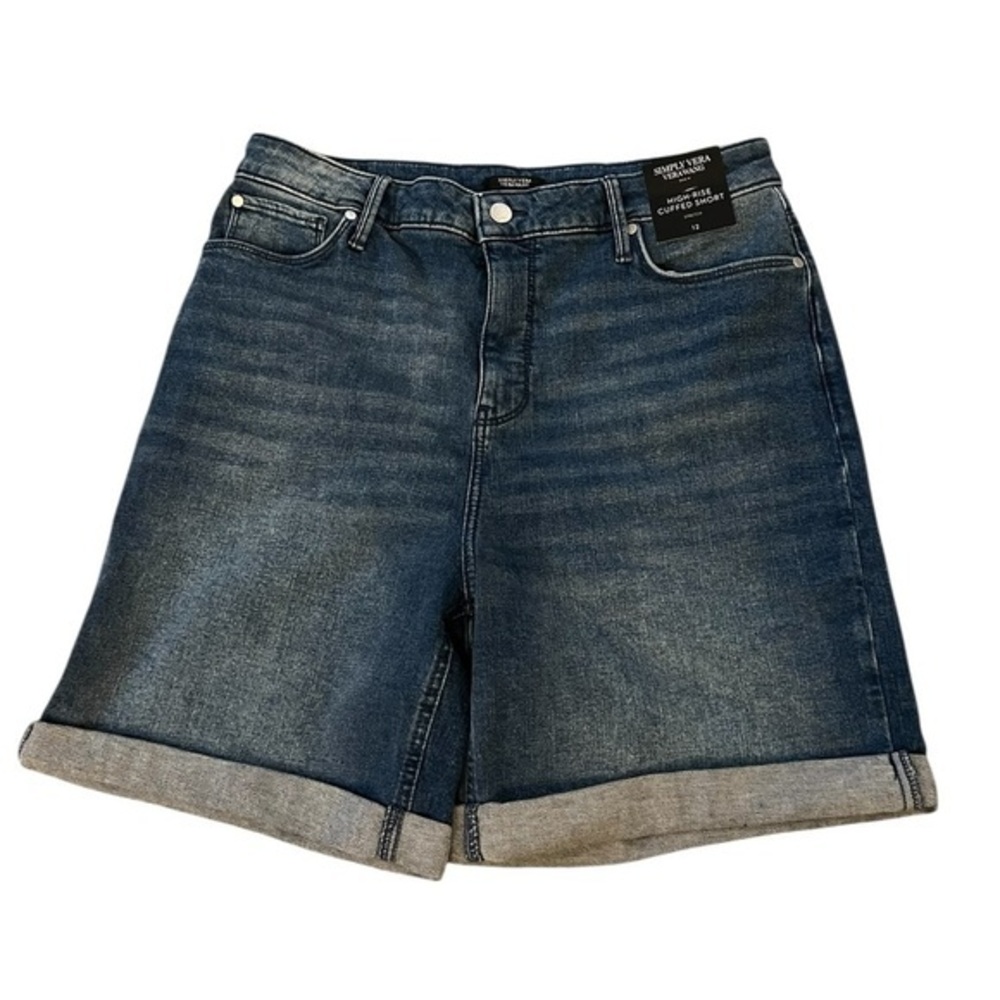 NWT! SIMPLY VERA Vera Wang medium wash cuffed short - high rise jean shorts - 16